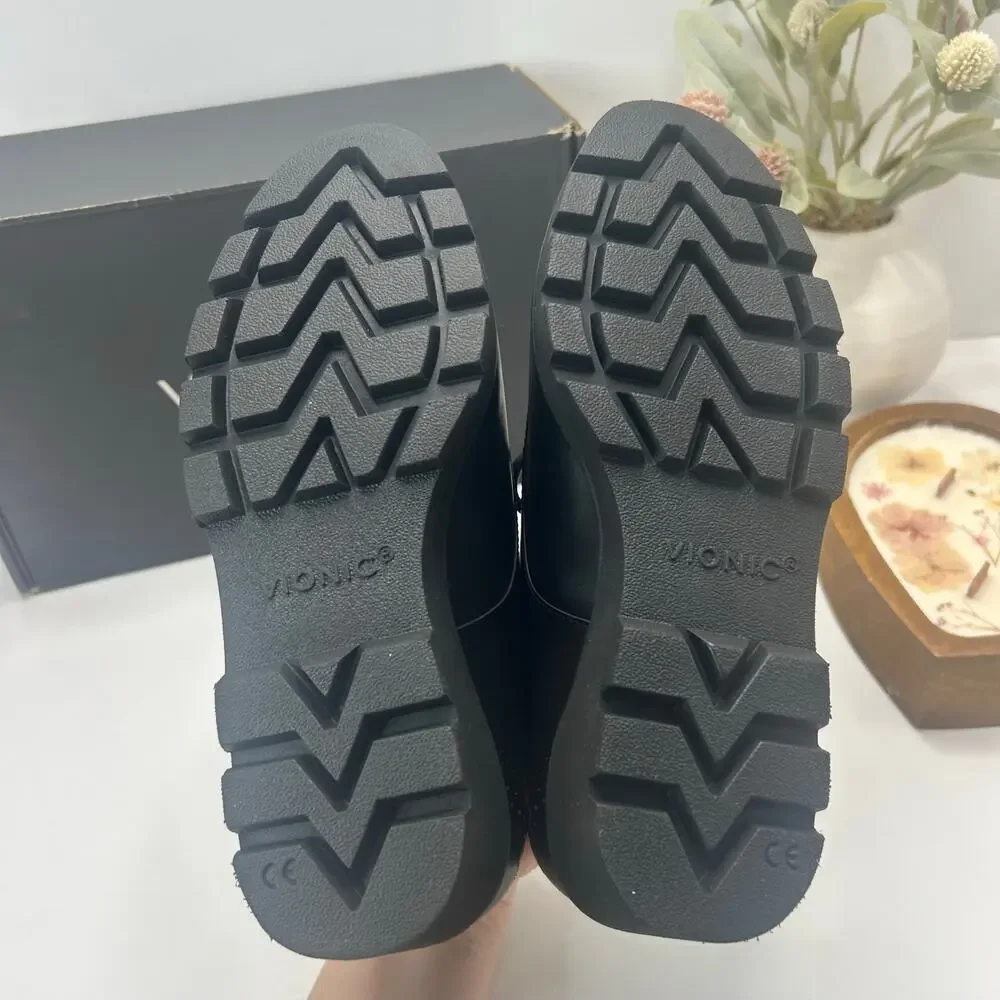 Vionic Anaheim Leather Lace Up Chunky Wedge Derby Loafer Black Women's 6.5M NWB